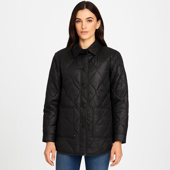 BANANA REPUBLIC Quilted Button-Up Jacket Black Size M - Picture 1 of 8